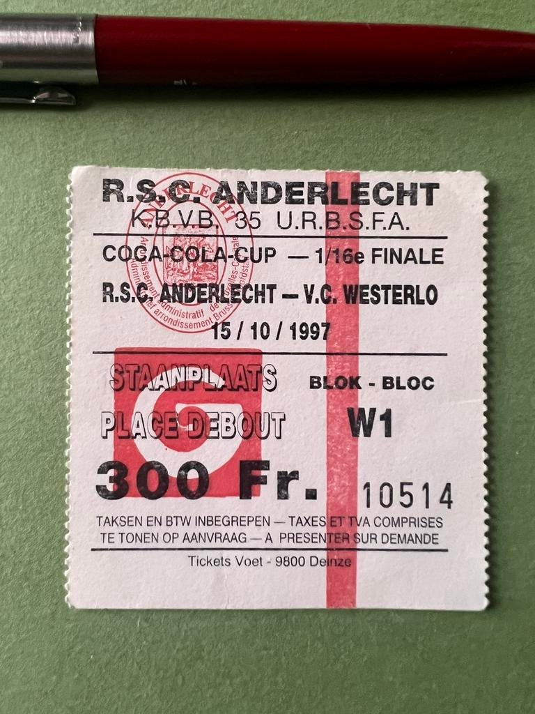 Ticket RSC Anderlecht Westerlo 1/16 Beker van België 1997, Verzenden, Zo goed als nieuw, Overige typen