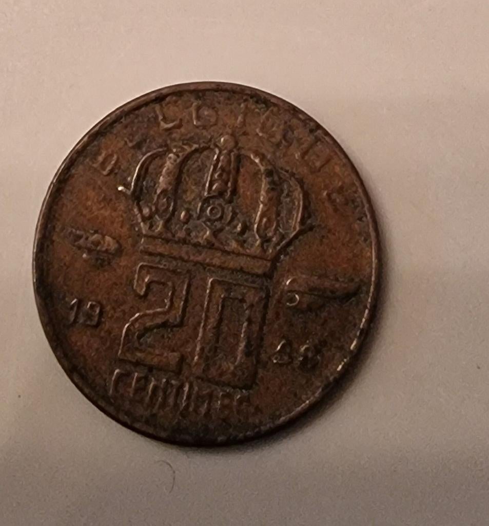20 centimes stukje Belgie  1958, Ophalen of Verzenden, Losse munt