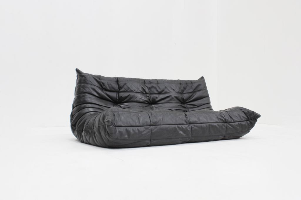Vintage Togo Ligne Roset 3-zits sofa zwart leer 1990s, Antiek en Kunst, Antiek | Meubels | Stoelen en Sofa's, Ophalen