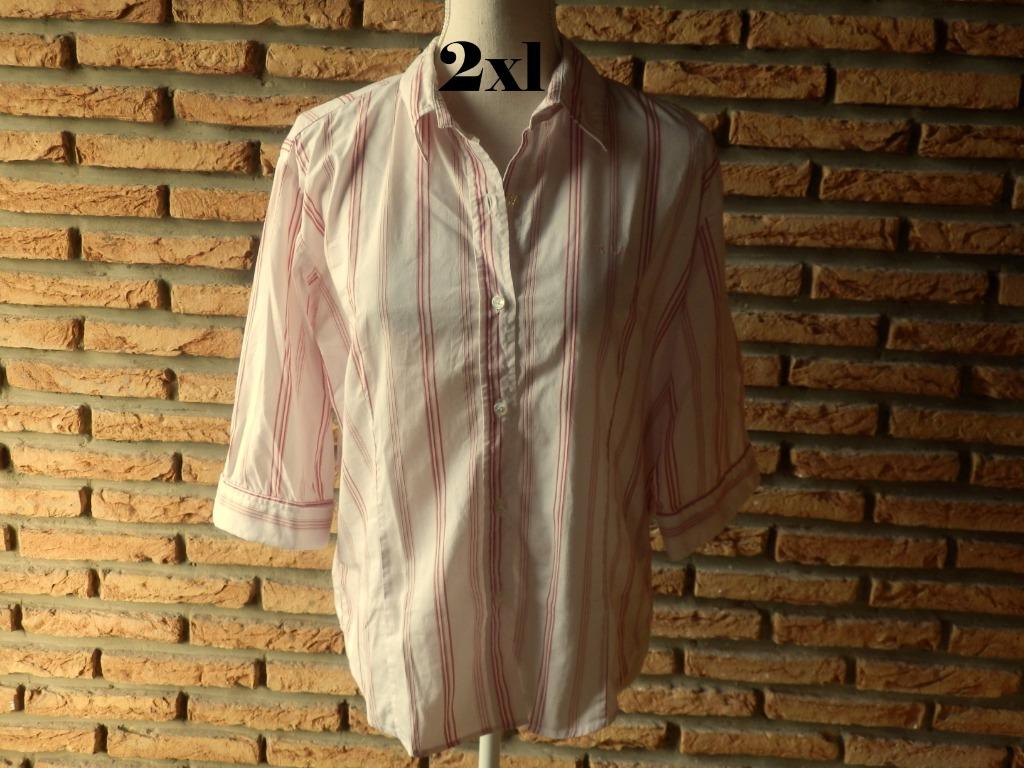 (55) - chemisier femme t.2xl rouge  blanc - pl land -, Taille 42/44 (L), Enlèvement ou Envoi, Comme neuf, Pl land
