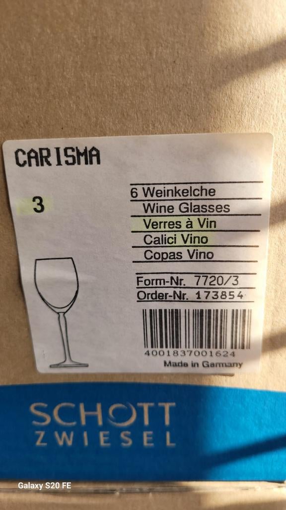 Schott Zwiesel wijnglazen carisma, Neuf, Service complet, Verre, Enlèvement
