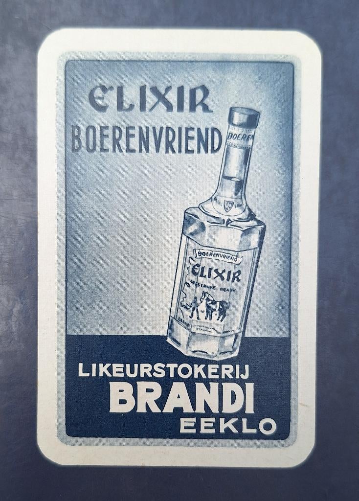 Speelkaart Eeklo  – Likeurstokerij Brandi, Elixir, blauw_84, Verzamelen, Ophalen of Verzenden, Gebruikt, Speelkaart(en)