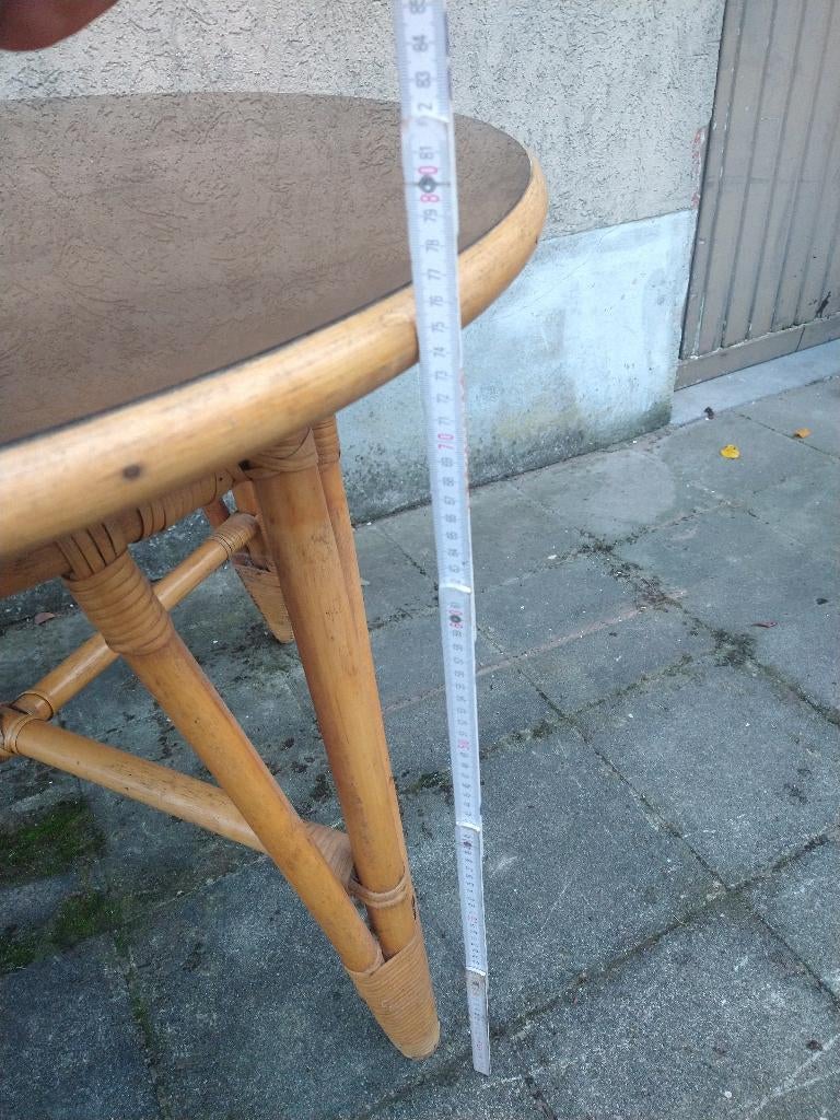 Vintage rotan tafel - diameter 100 cm bambo, Huis en Inrichting, Ophalen