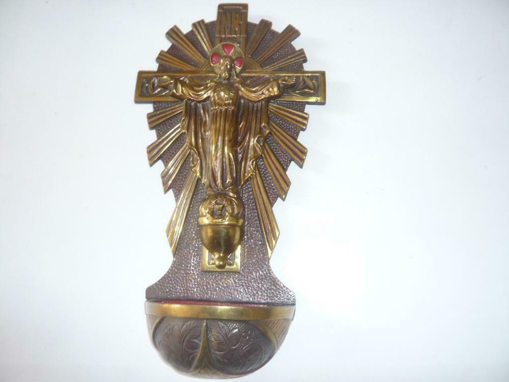 Bénitier en Laiton avec crucifix., Antiquités & Art, Enlèvement