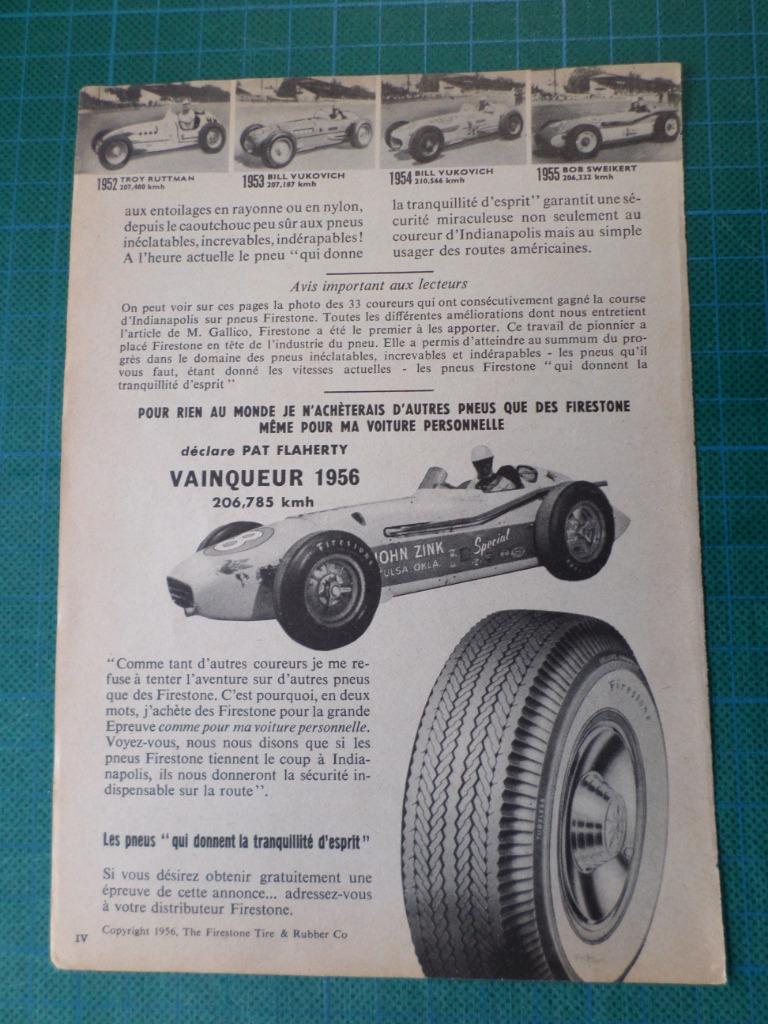 Pat Flaherty - pneus Firestone - publicité papier - 1956, Enlèvement ou Envoi, Utilisé, Autres types