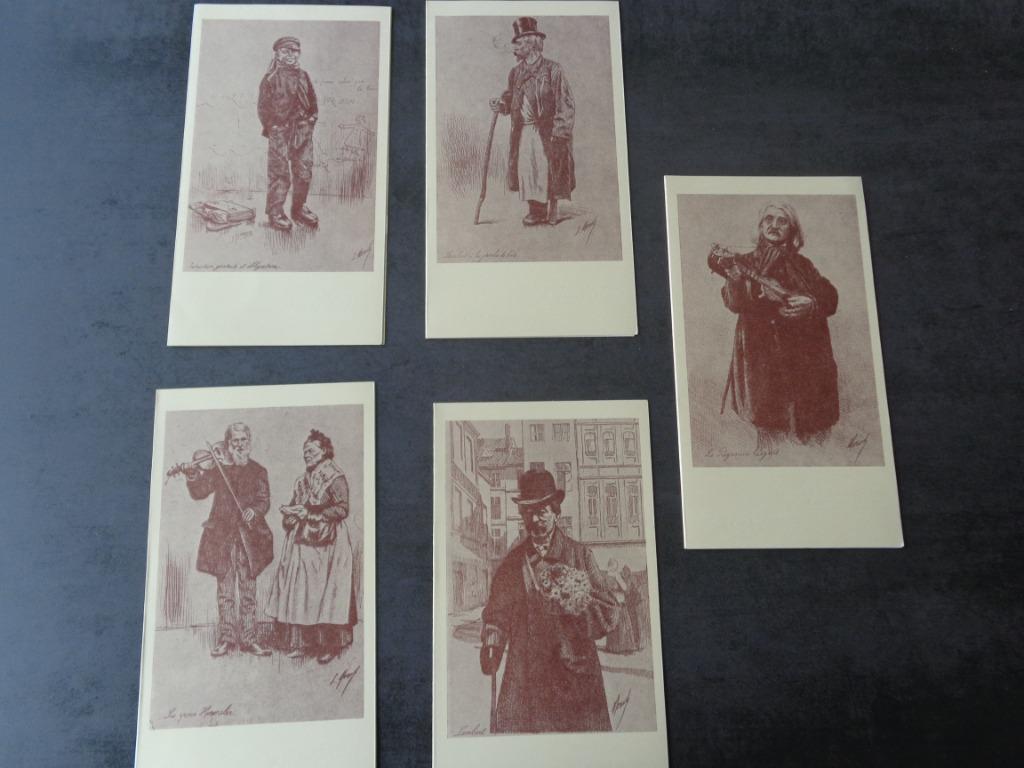 9 anciennes cartes  voeux en wallon  personnages Outremeuse, Enlèvement