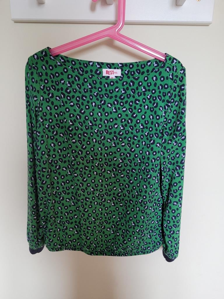 Groen bloesje luipaardprint 10 jaar, Kinderen en Baby's, Kinderkleding | Maat 140, Ophalen, Meisje, Overhemd of Blouse, JBC