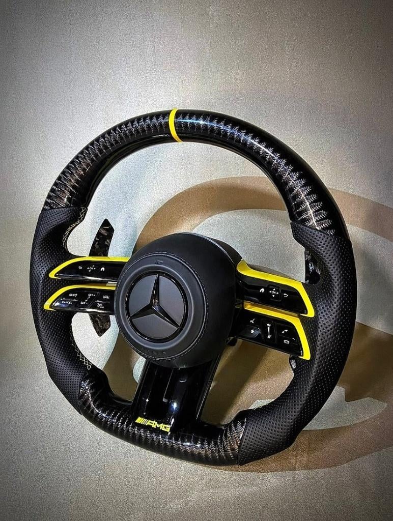 Volant libellule sportive jaune Mercedes complet en cuir AMG, Autos : Pièces & Accessoires, Commande, Enlèvement ou Envoi, Neuf