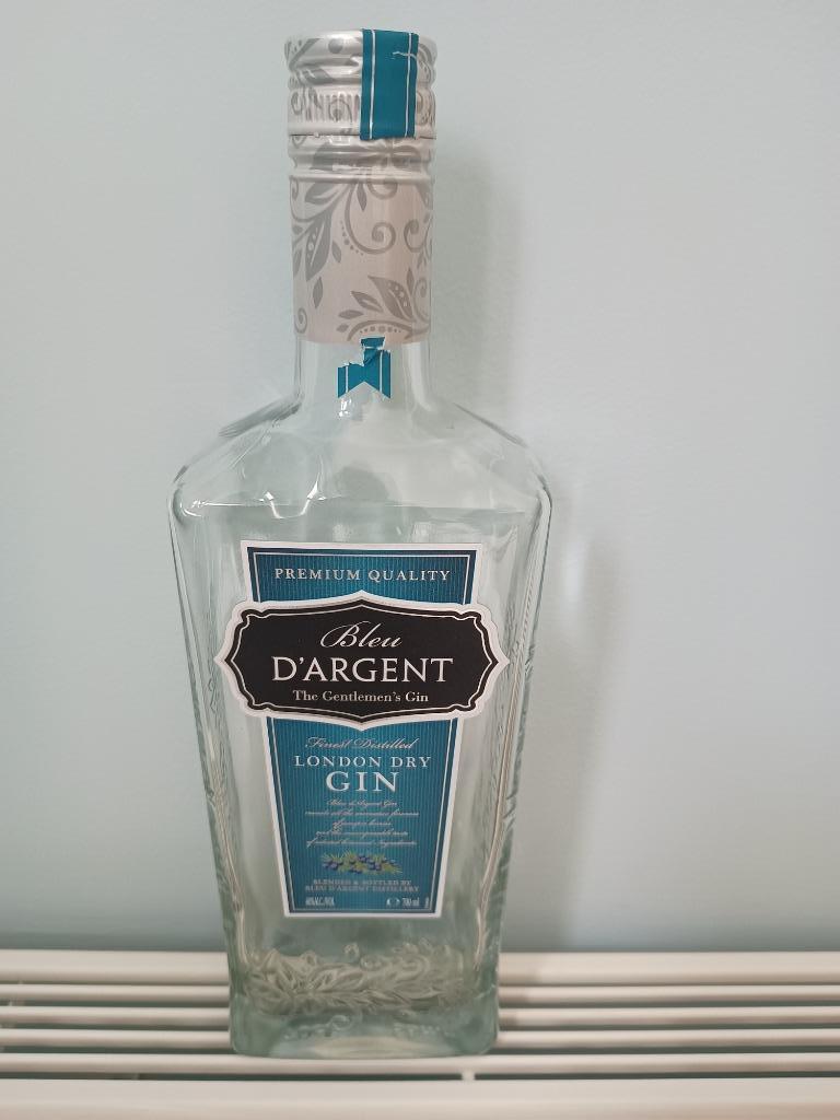 Lege Fles Bleu d'Argent Gin 0.7 Liter 40% vol met dop, Verzenden, Zo goed als nieuw, Verpakking