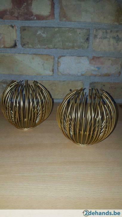 Theelichthouders : 2 mooie, originele ronde koperen houders., Enlèvement ou Envoi, Neuf, Rouge, Chandelier