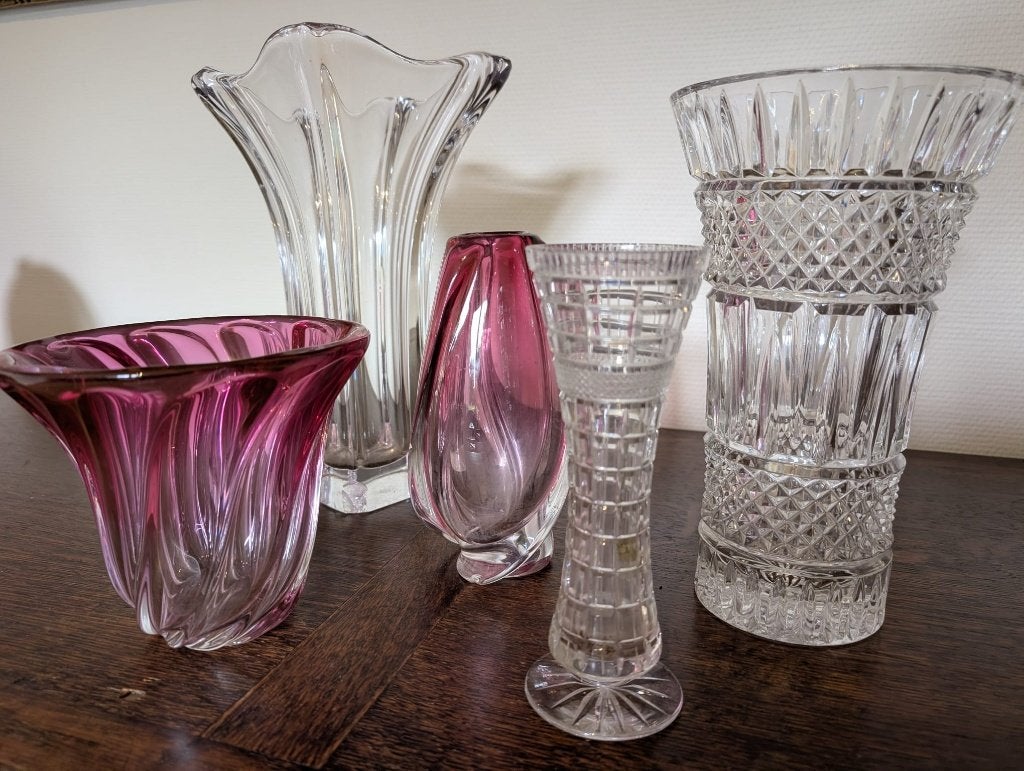 Set van 5 Vazen Kristal, Enlèvement, Utilisé, Rose, Autres matériaux