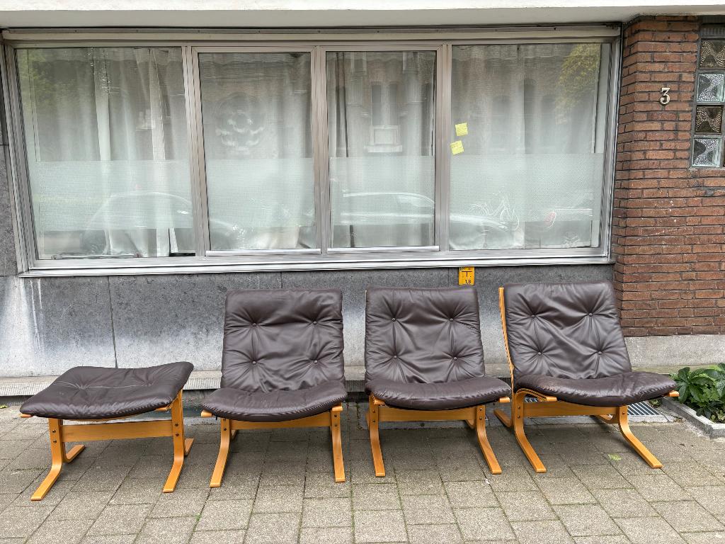 3 zetels en zitbank Scandinavisch design vintage, Ophalen, Gebruikt, Leer, Scandinavian design