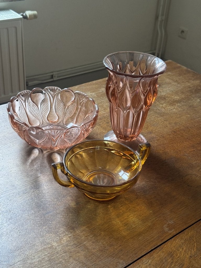 Val Saint Lambert Luxval roze/amber: schaal, vaas, Noémie, Enlèvement