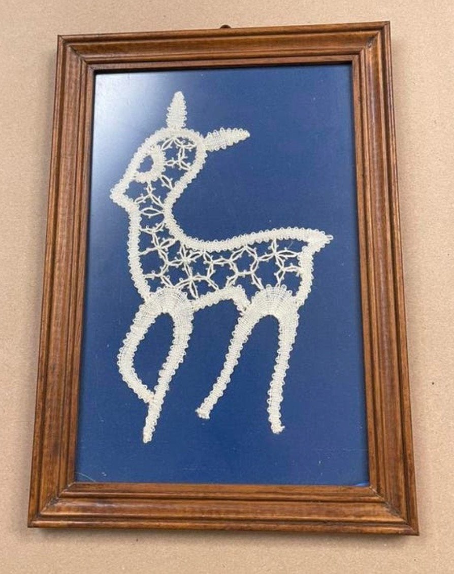 Kloskant Kunstwerk Bambi Handgemaakt Herkomst Brugge, Hobby & Loisirs créatifs, Dentelle, Enlèvement ou Envoi