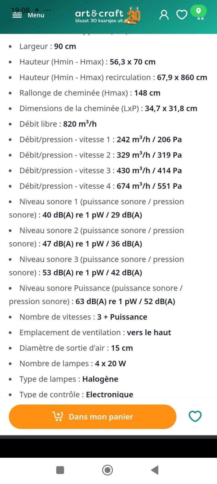hotte novy 7640 Flattine Arnaqueurs s'asbstenir !!!, Enlèvement, Comme neuf, Autoportant, Hotte pour îlot