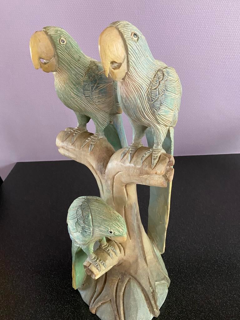 Sculpture perroquets a la main directement sur un tronc, Enlèvement ou Envoi, Utilisé, Oiseaux