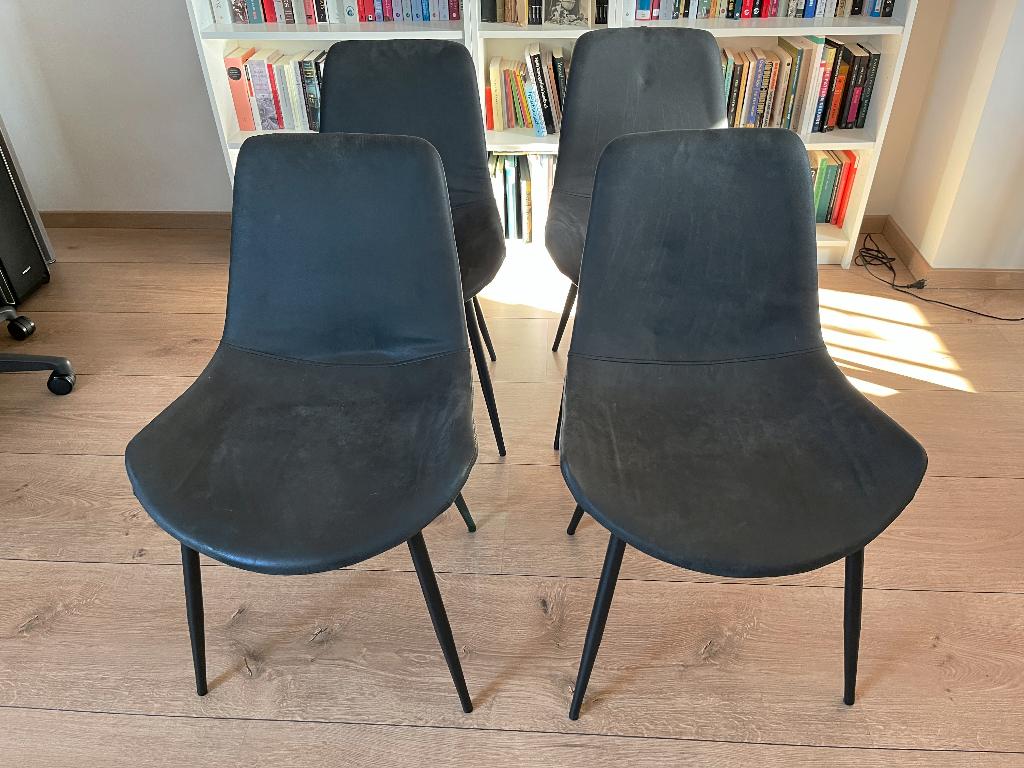 Set van vier stoelen - Overstock, Huis en Inrichting, Stoelen, Ophalen, Gebruikt, Stof, Zwart