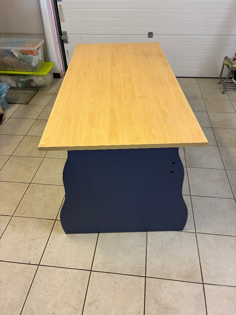 Bureau 160 x 80 cm met 2 rolkasten (beuken/blauw), Ophalen, Gebruikt, Bureau