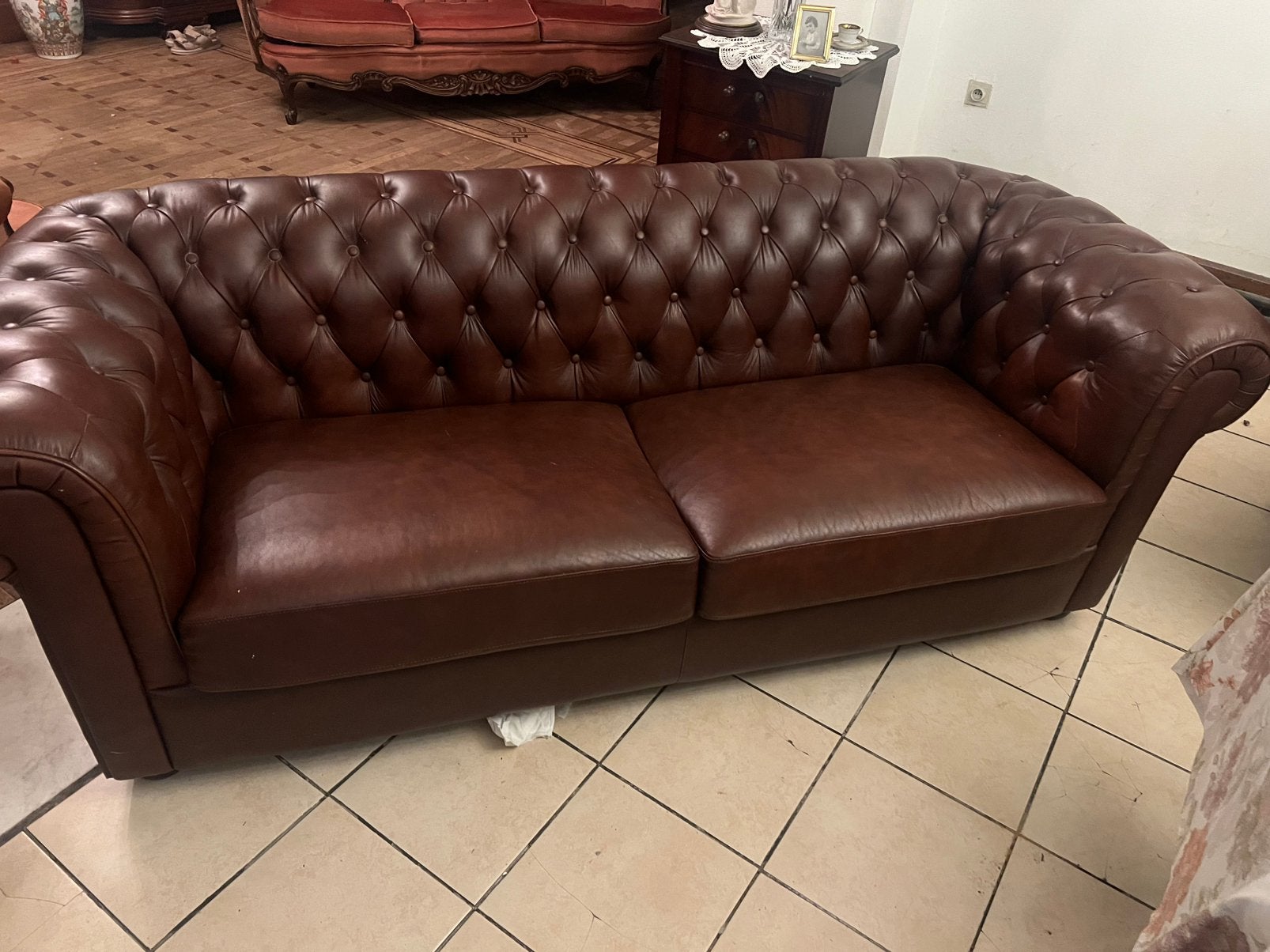 Mooie retro leren zetel - kastanjebruin, Huis en Inrichting, Ophalen, Zo goed als nieuw