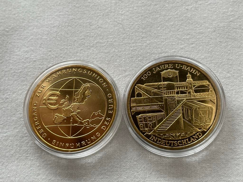 10€ Duitsland 2002 (nr 1 + 2) verguld, Postzegels en Munten, Munten | Europa | Euromunten, Ophalen, Duitsland, Zilver, 10 euro