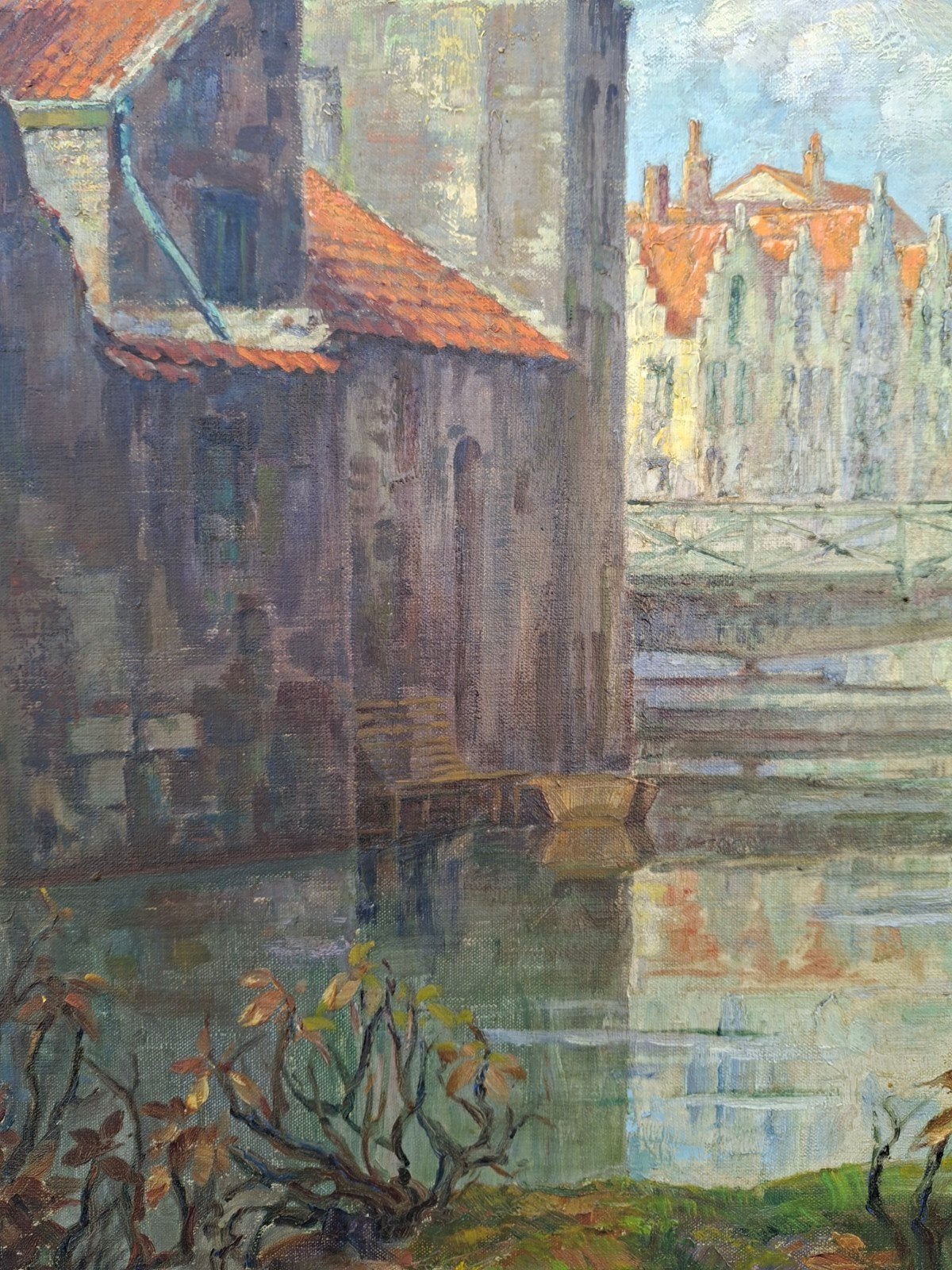 DE GEEST Arthur " Oude gevels te Gent" olie op doek, Peinture à l'huile, Enlèvement, Paysage urbain / rural, Impressionniste