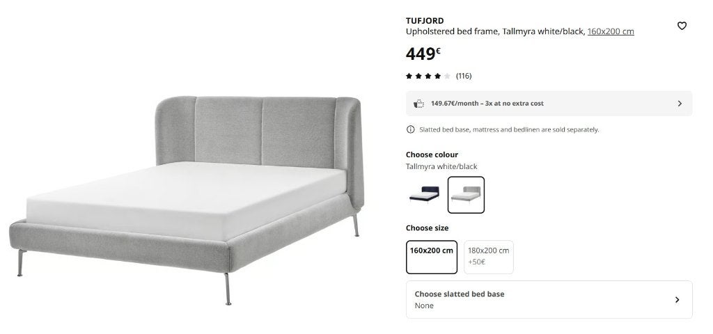 IKEA TUJFORD Bed + LÖNSET Slatted Base + VALEVÅG Mattress, Ophalen, Gebruikt, 200 cm