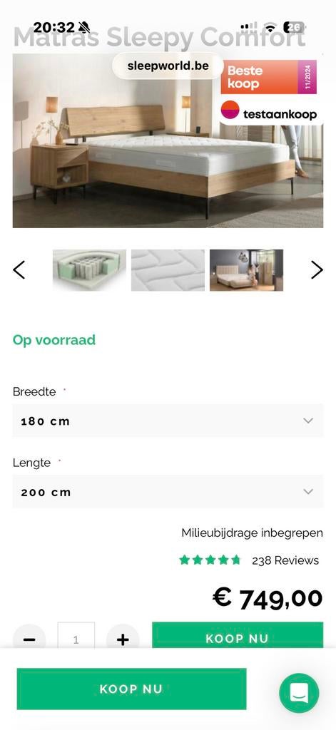 Matras sleepy comfort 180/200 , maandje oud, Ophalen, Matras