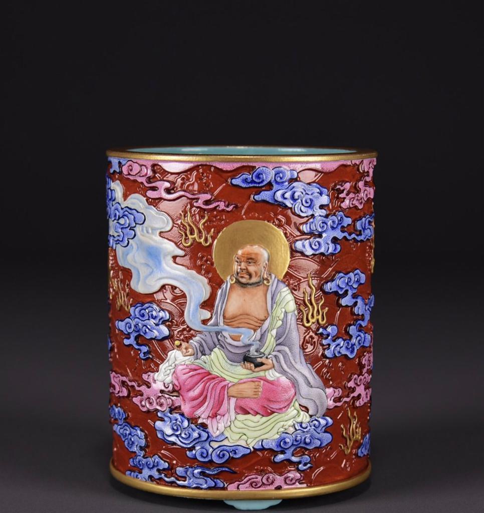 Dragon Porcelain Brush Pot w Qianlong Mark, Antiek en Kunst, Antiek | Porselein, Ophalen of Verzenden