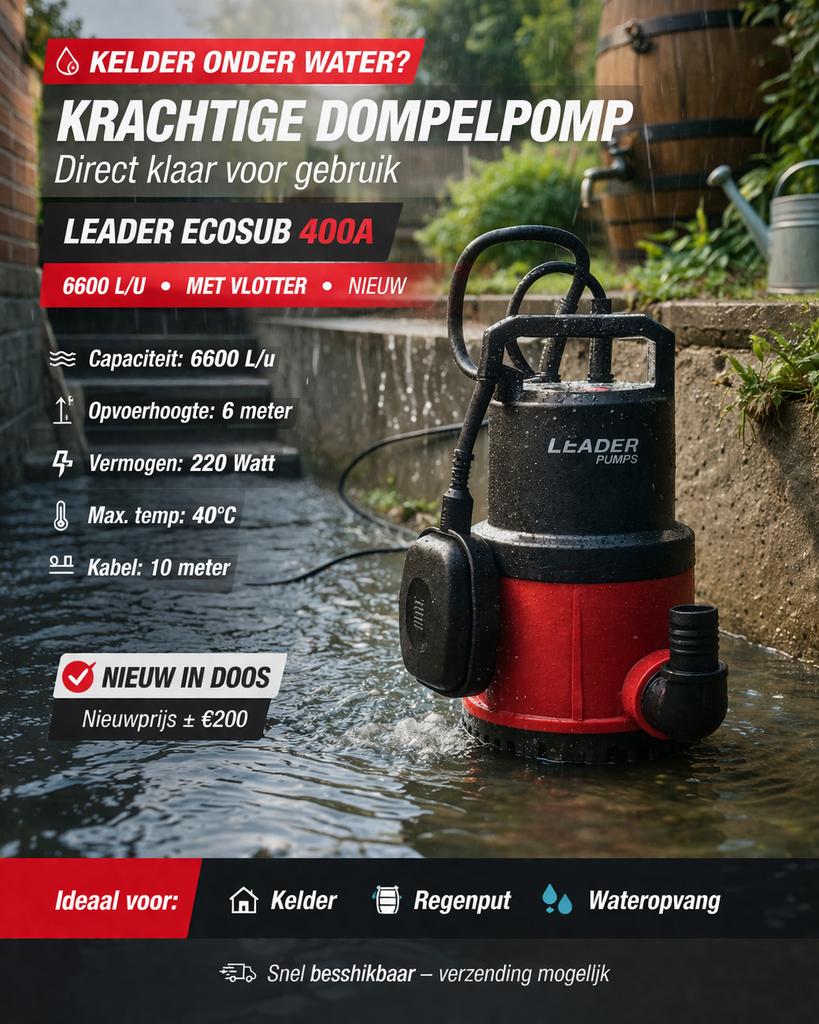 Dompelpomp kelder/regenwater – Leader Ecosub – nieuw, Tuin en Terras, Waterpompen, Zo goed als nieuw, Dompelpomp, Ophalen of Verzenden