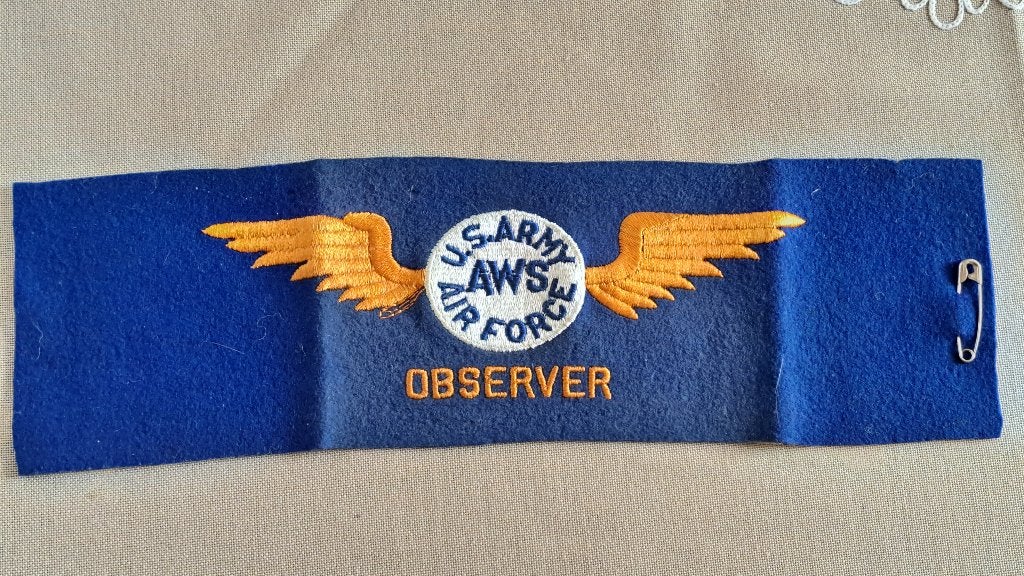Brassard AWS OBSERVER USAAF - MINT - WW2 ORIGINAL, Collections, Enlèvement ou Envoi, Armée de l'air, Emblème ou Badge