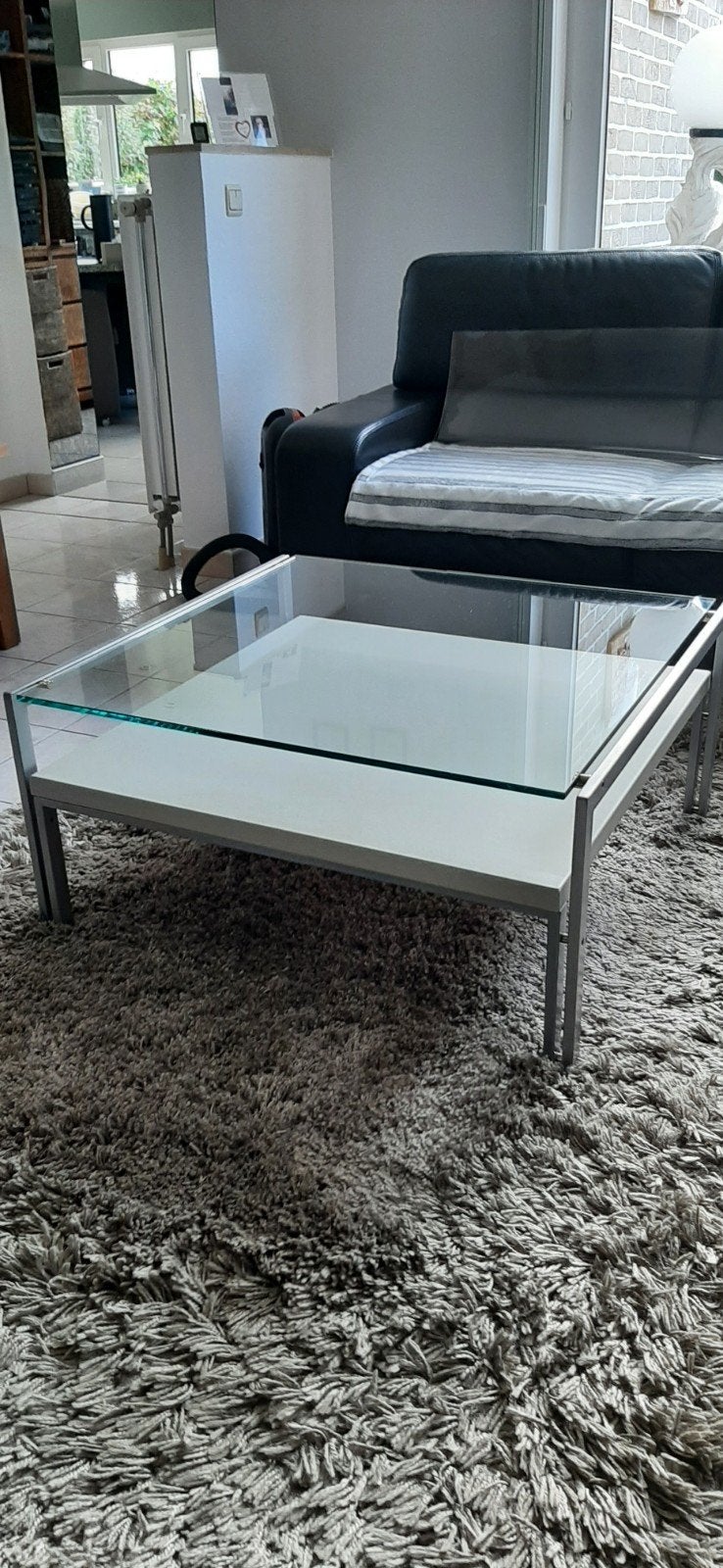 moderne salontafel met glazen blad, Ophalen, 50 tot 100 cm, Vierkant, 50 tot 100 cm