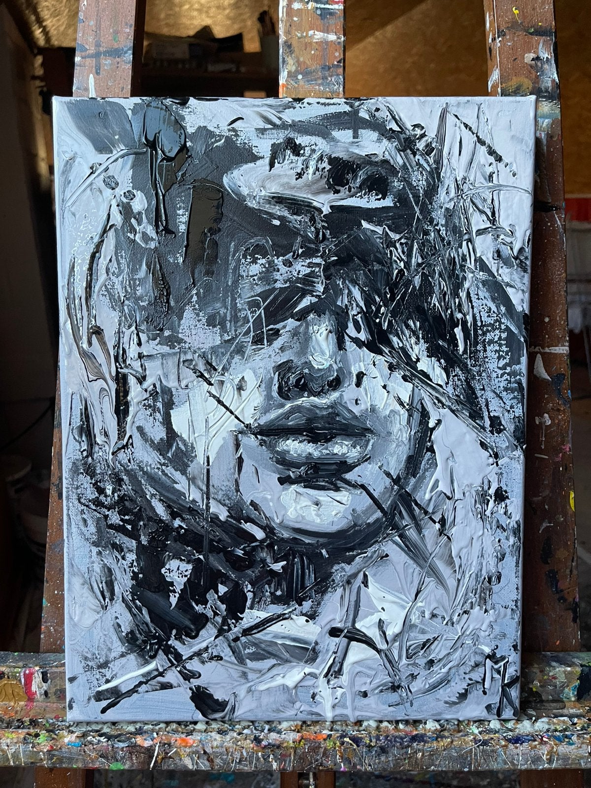 Peinture abstraite originale en noir et blanc - Mk Art, Enlèvement ou Envoi