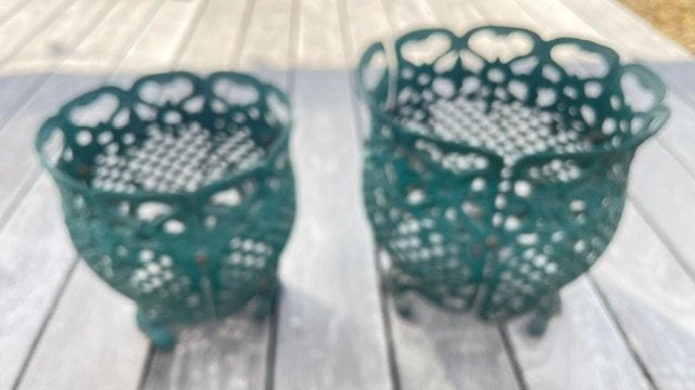 2 x ijzeren bloempotten, Tuin en Terras, Rond, Minder dan 40 cm, Metaal, Binnen