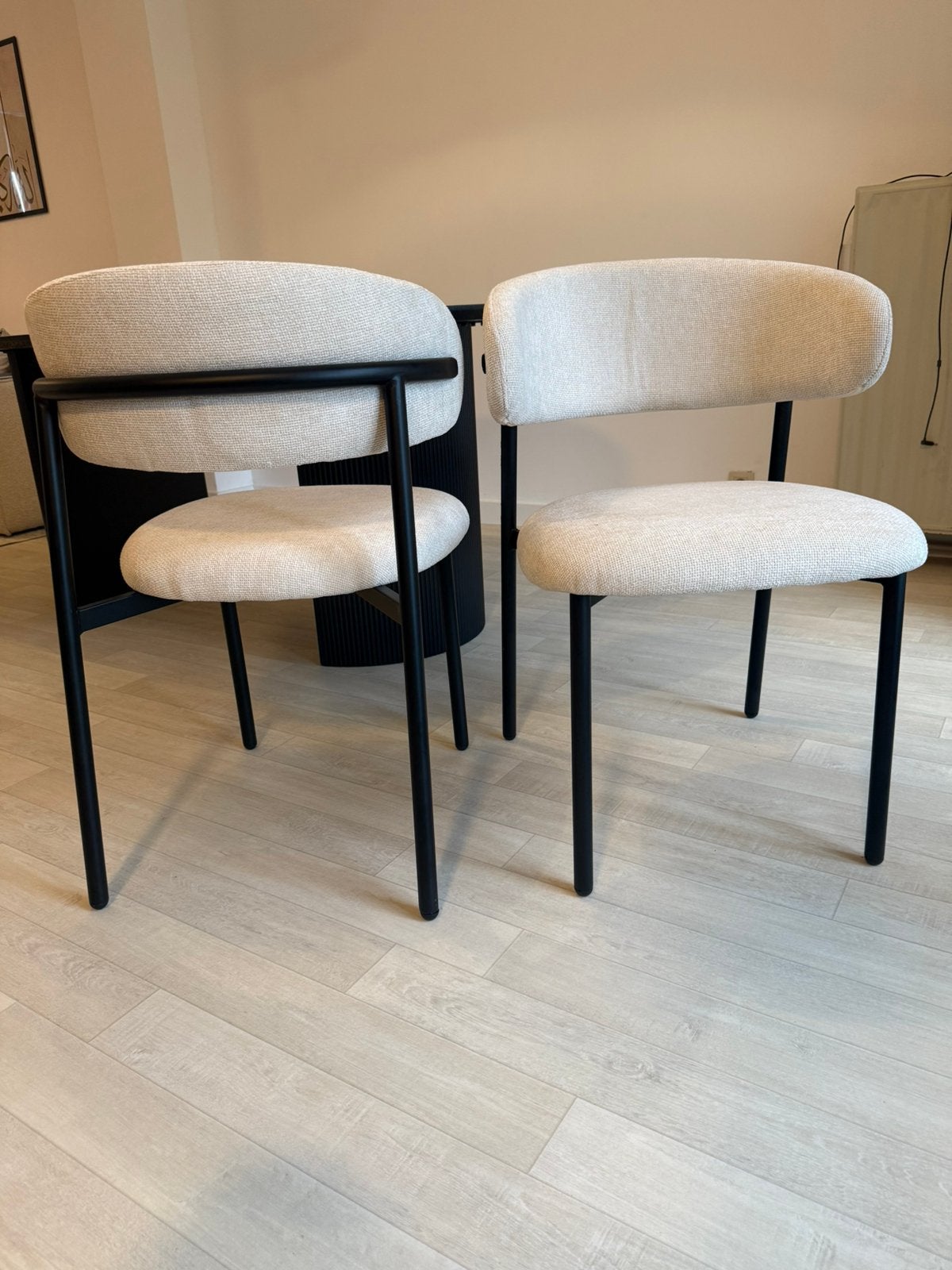 Lot de 6 chaises design tissu  beige – pieds métal noir, Maison & Meubles, Chaises, Métal, Noir, Enlèvement