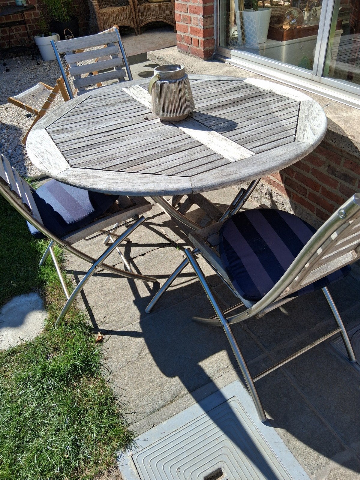 houten tafel, Tuin en Terras, Ophalen, 4 zitplaatsen, Gebruikt, Tuinset