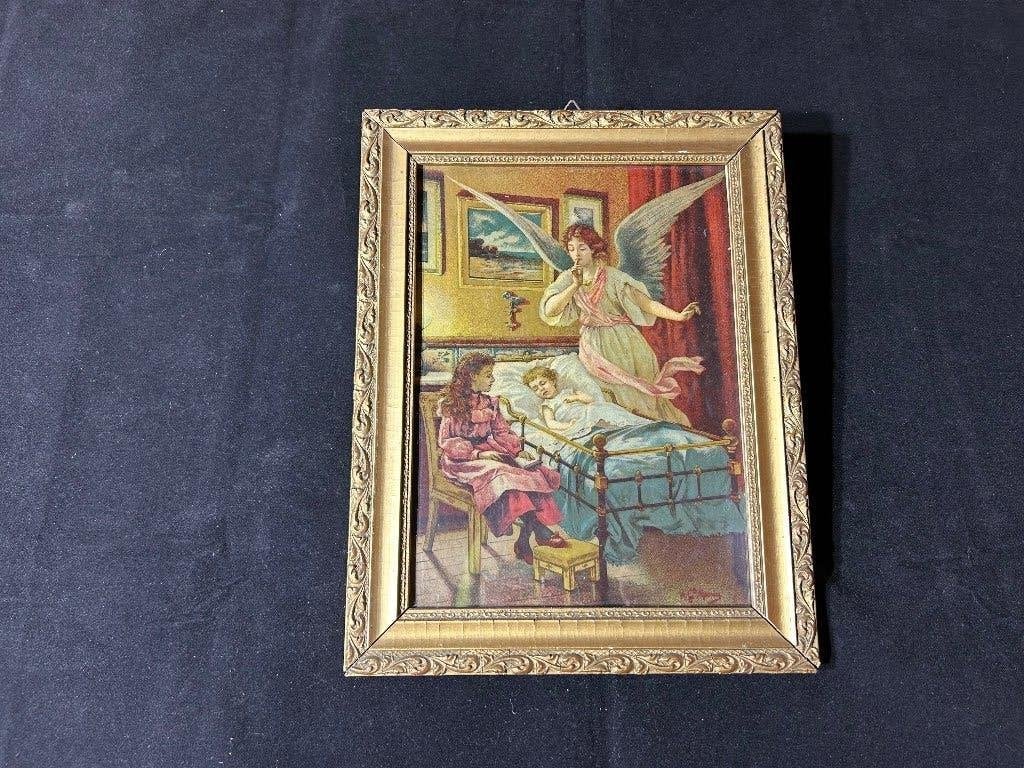 Lithographie ancienne Le murmure de l'ange vers 1904, Antiquités & Art, Art | Peinture | Classique, Portrait ou Personnes, Enlèvement