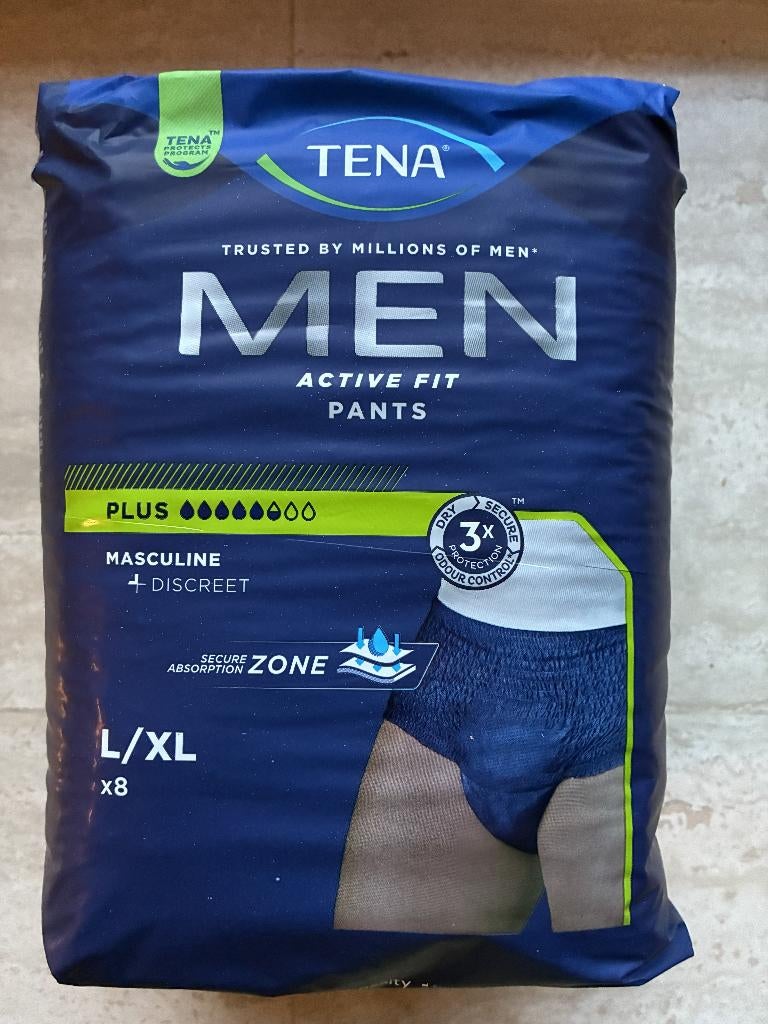 Tena men active fit pants L/XL x8, Ophalen, Nieuw