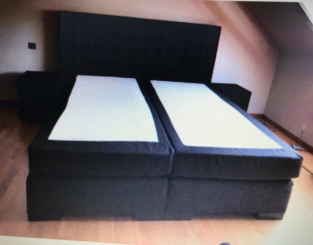 Donkergrijs 2-persoonsbed met bijhorende nachttafels, Ophalen, Gebruikt, Tweepersoons, 180 cm