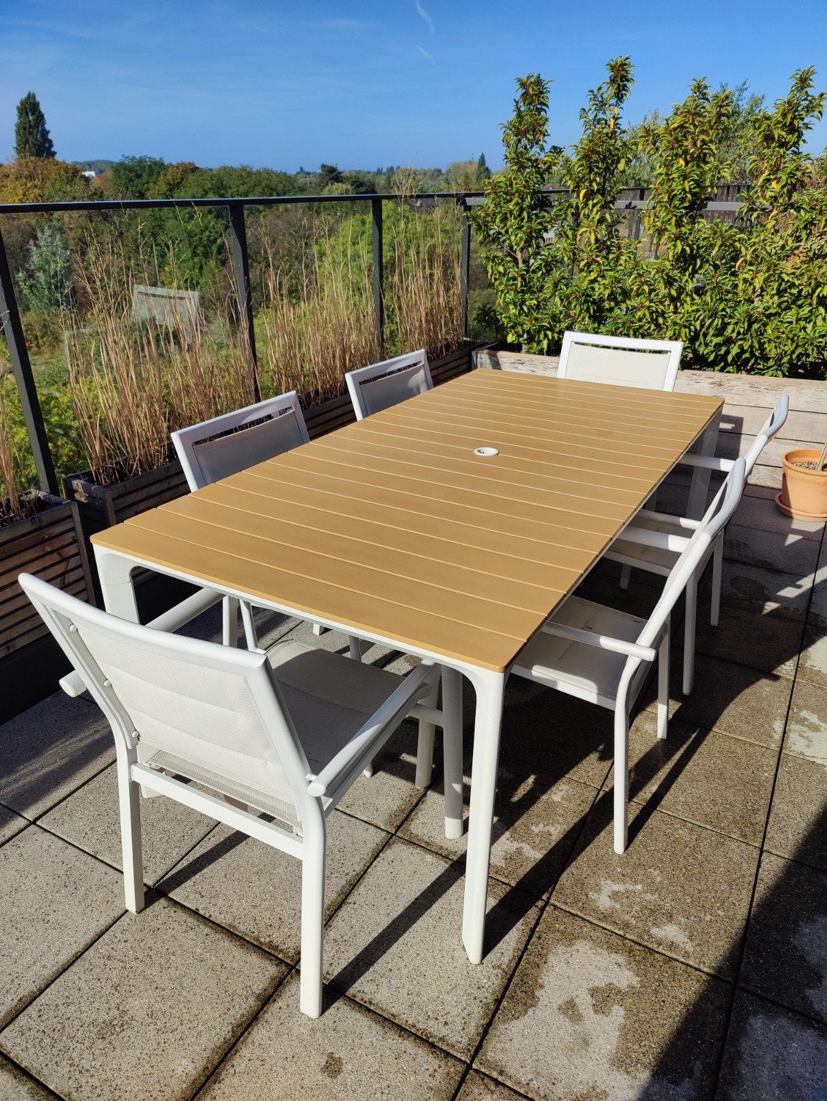 Tuintafel + 6 tuinstoelen., Tuin en Terras, Ophalen, 6 zitplaatsen, Aluminium, Zo goed als nieuw