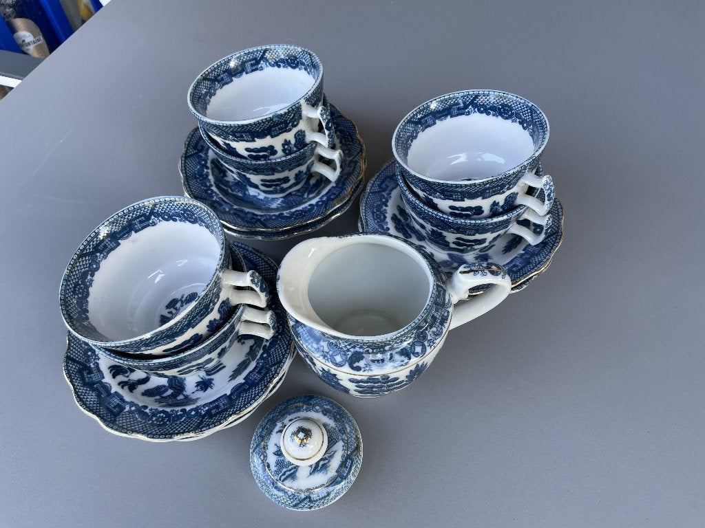 vintage Maruhachi China blauw-wit porselein servies, Ophalen
