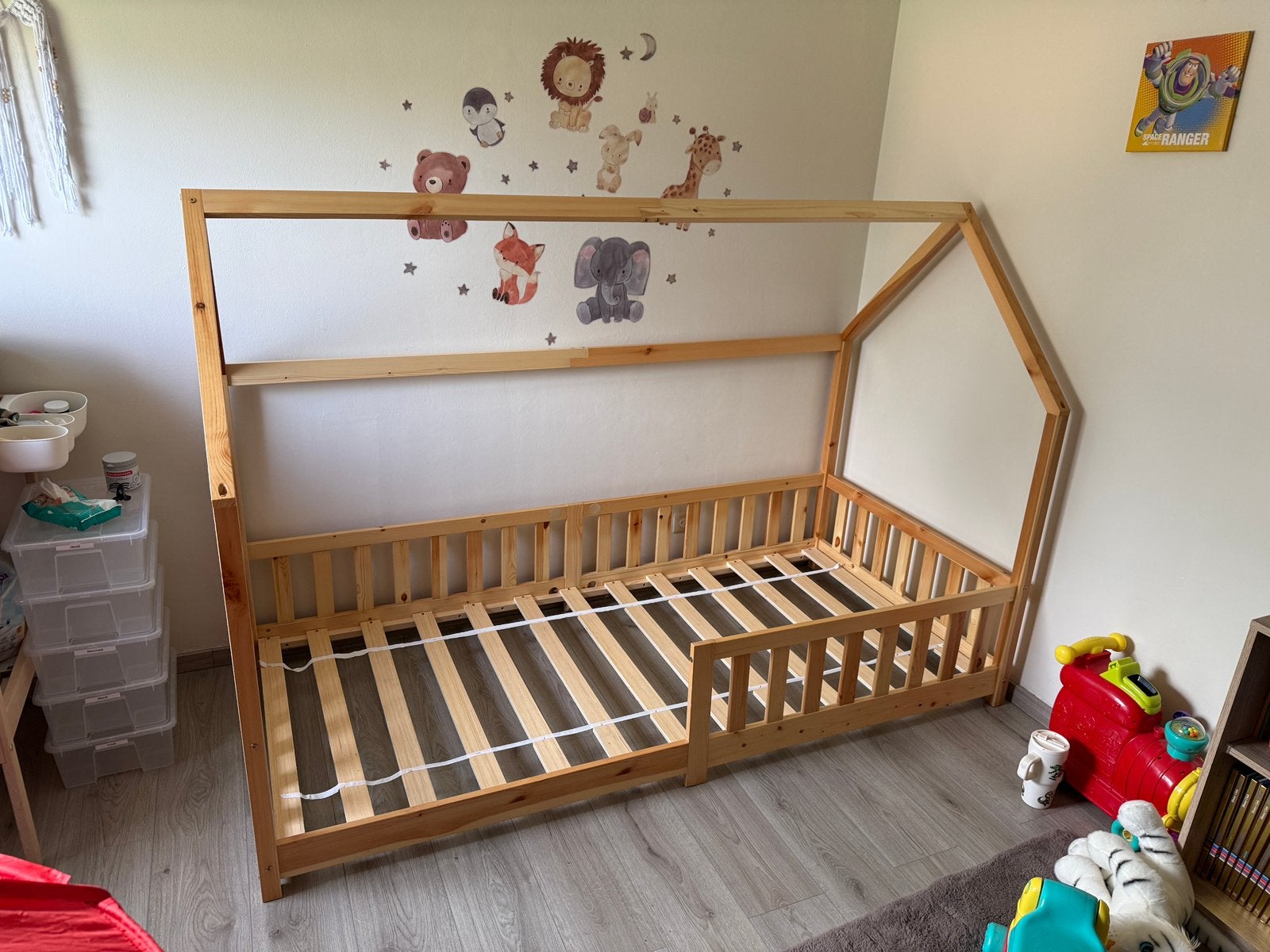 Lit enfant cabane en bois – 90 x 200 cm, Ophalen, 85 tot 100 cm, Gebruikt, Lattenbodem