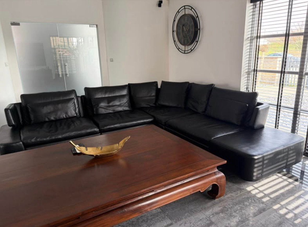 Canapé d'angle en cuir noir de luxe - Confortable et élégant, Maison & Meubles, Enlèvement, Neuf, Cuir