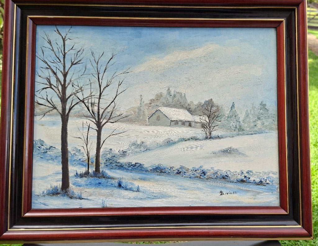 Tableau paysage neige, Peinture à l'huile, Paysage, Enlèvement, Encadré