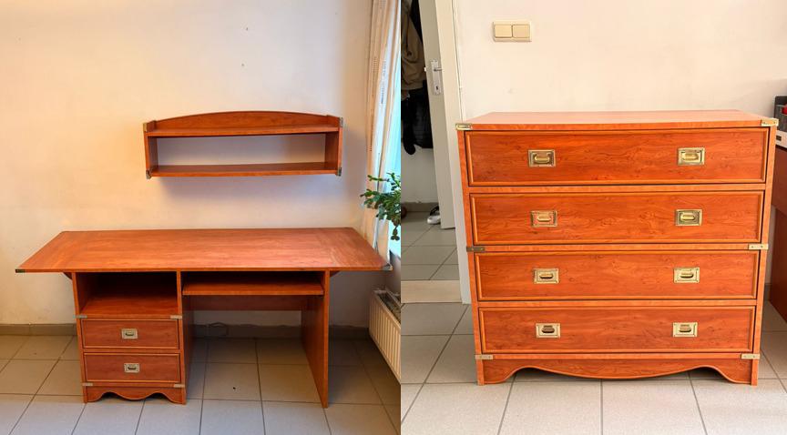 Bureau + ladekast + wandrek in kersenhoutlook – complete set, Enlèvement