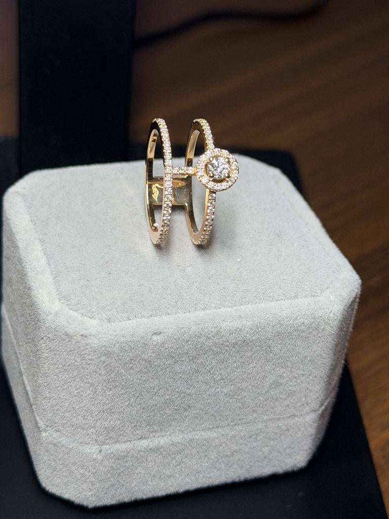 Bague OR 18K 2 rangs Diamants Naturels + Certificat, Bijoux, Sacs & Beauté, Bagues, Neuf, Or, Or, Enlèvement