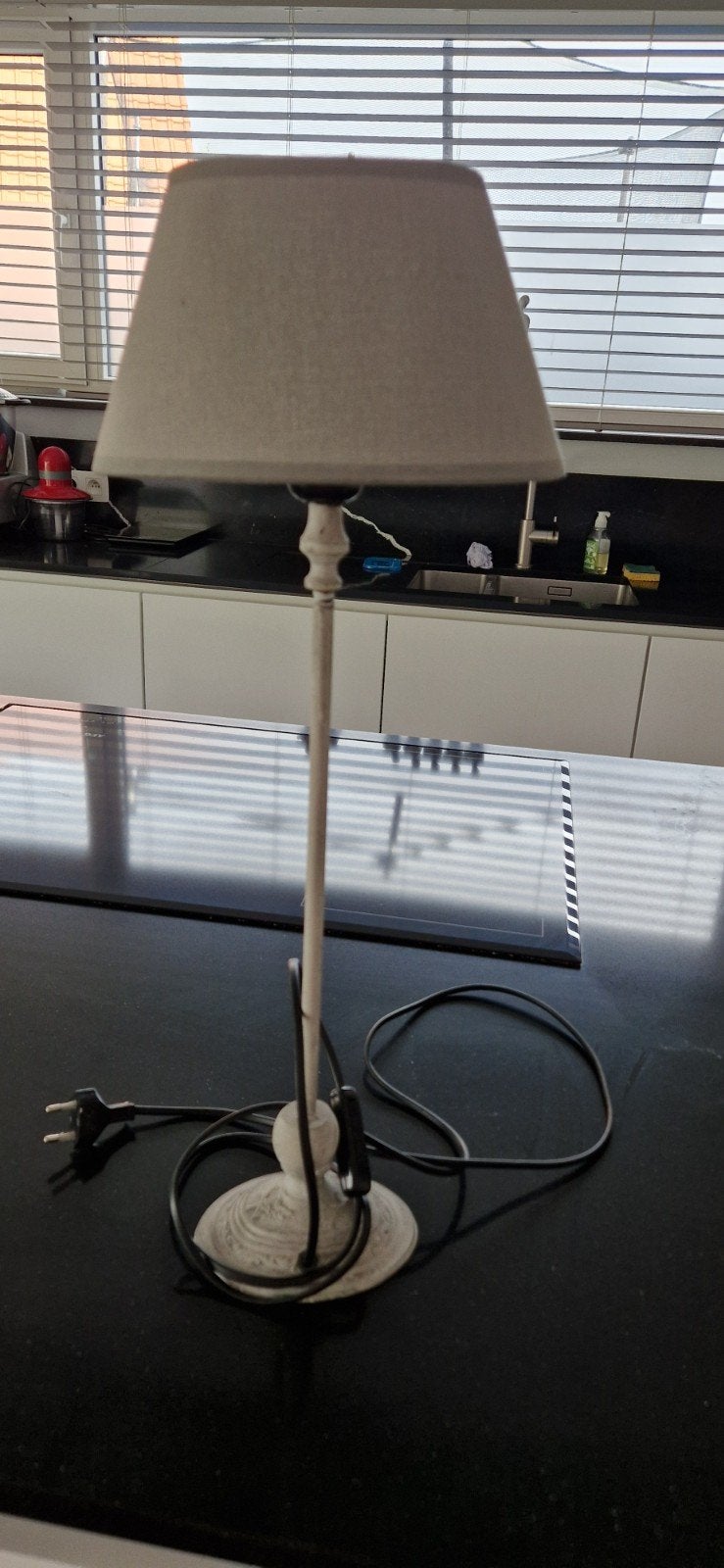lampe de chevet grise hteur 54 cm, pied en pierre, Maison & Meubles, 54 cm, Comme neuf, Enlèvement, Lampe de chevet
