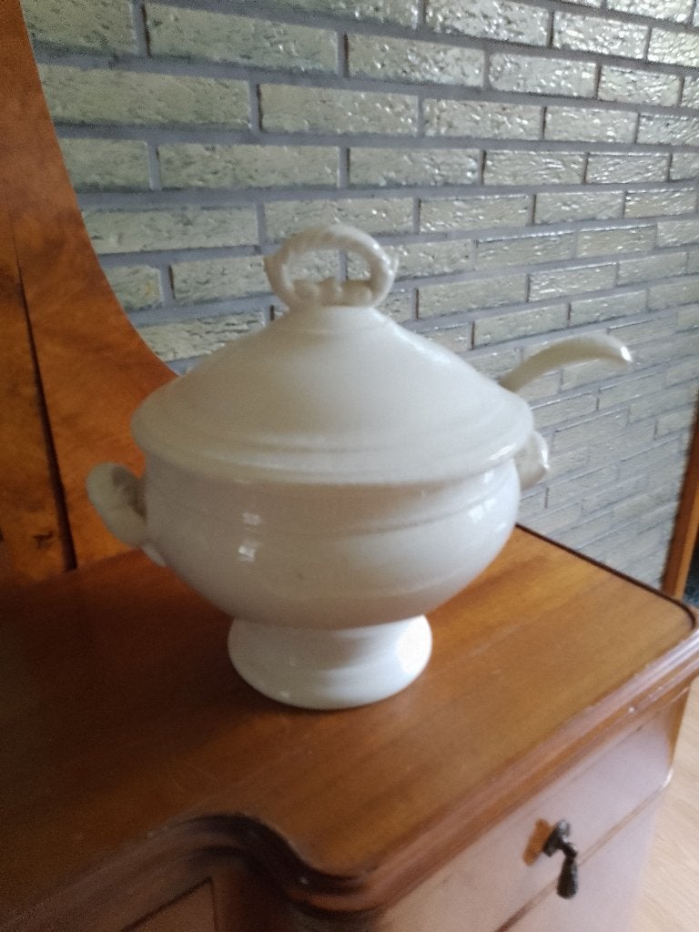 vintage soepterrine met pollepel;  vaas glas, Ophalen of Verzenden, Zo goed als nieuw, Glas