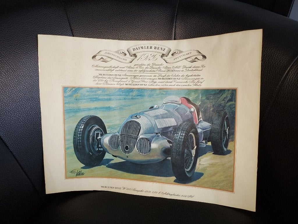 Vintage Print Mercedes Benz W125 1937 Edouard Kuhn, Antiek en Kunst, Kunst | Litho's en Zeefdrukken, Sport, Ophalen of Verzenden