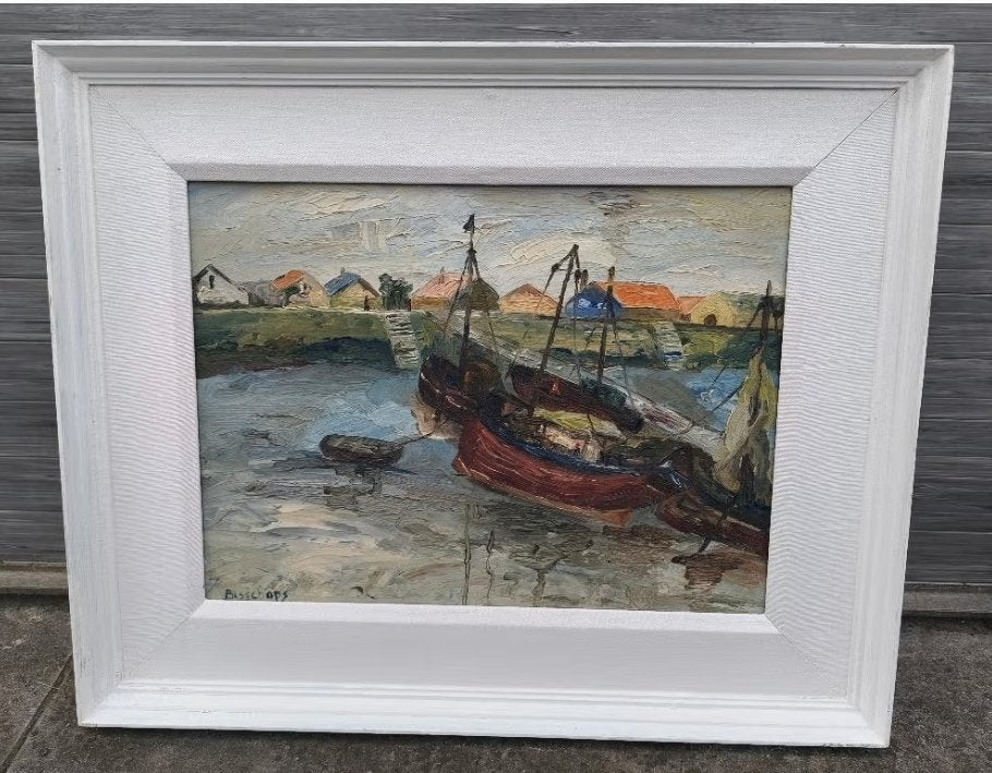 Huile sur toile marine signe bisschops, Antiquités & Art, Art | Peinture | Classique, Enlèvement ou Envoi, Toile