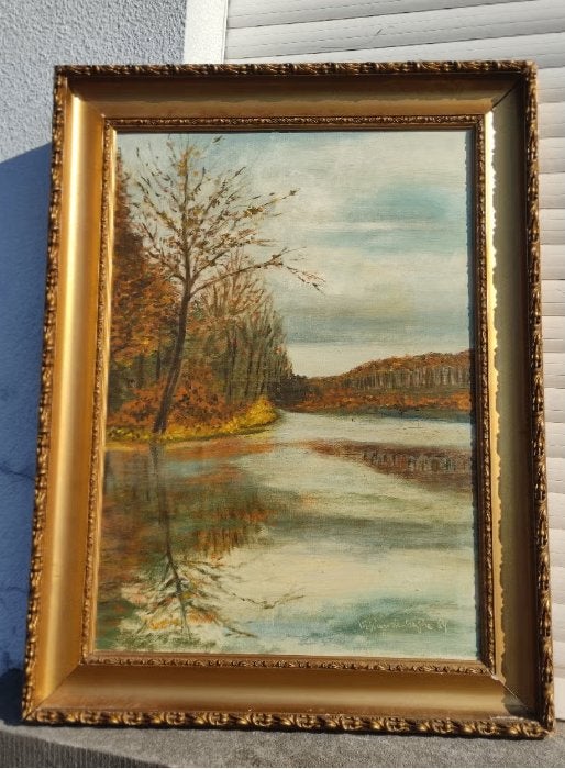 huile sur toile lac signe, Enlèvement ou Envoi, Toile